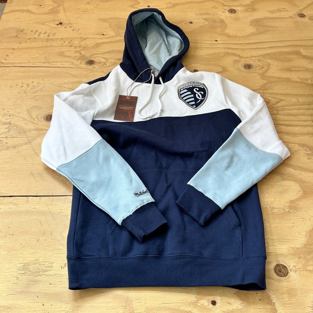 NWT Sporting KC MLS Mitchell & Ness Hoodie Sweatshirt MENS SMALL Blue